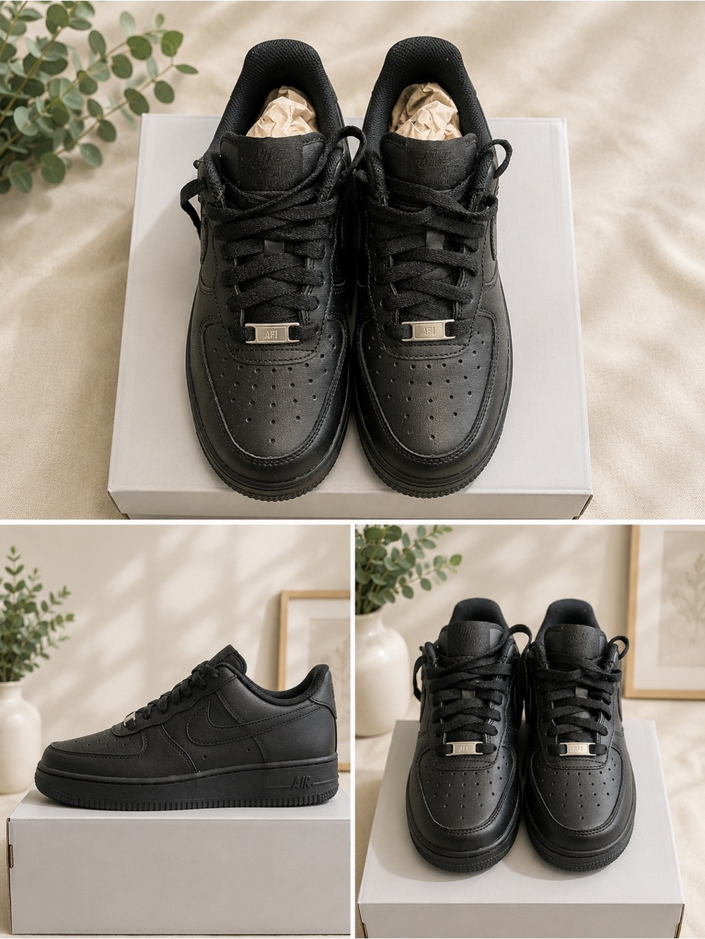 All-Black Leather Low-Top Sneakers